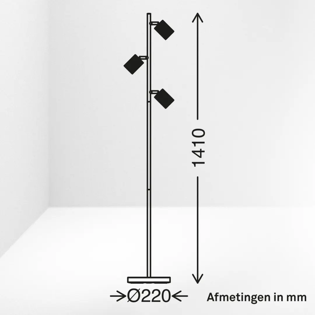 Briloner Ida Vloerlamp - 3x GU10 - 141cm - Zwart - afbeelding 6 van 6