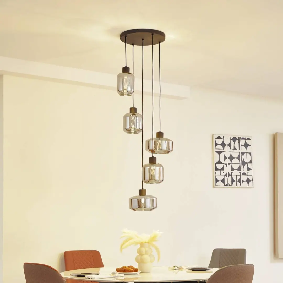 Lindby Hanglamp 5-lichts E27 - 15W - Rookgrijs/Zandzwart