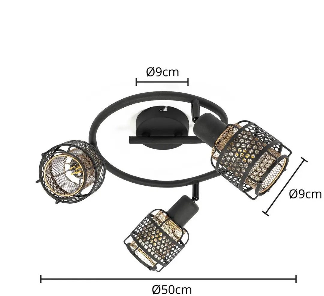 Lindby Plafondlamp 3-lichts 50cm - Zwart/Goud