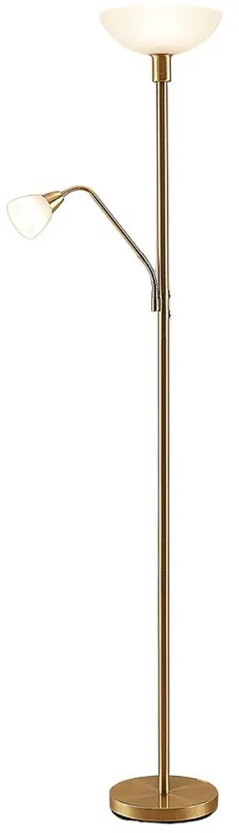 Lindby Vloerlamp 2-lichts Metaal - 180cm - Mat Messing/Wit