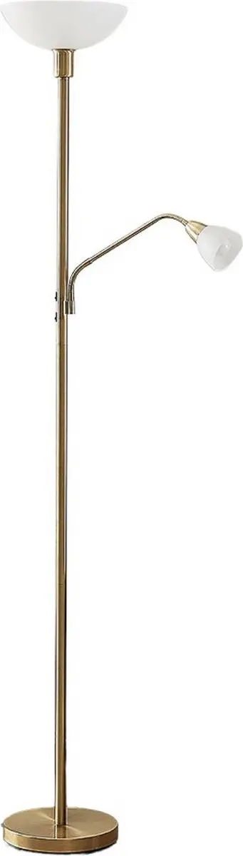 Lindby Vloerlamp 2-lichts Metaal - 180cm - Mat Messing/Wit