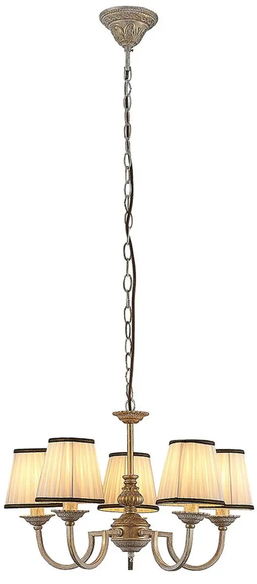 Lindby Kroonluchter 5-Lichts Textiel Metaal - 55cm - E14 - Crème/Antiek Messing