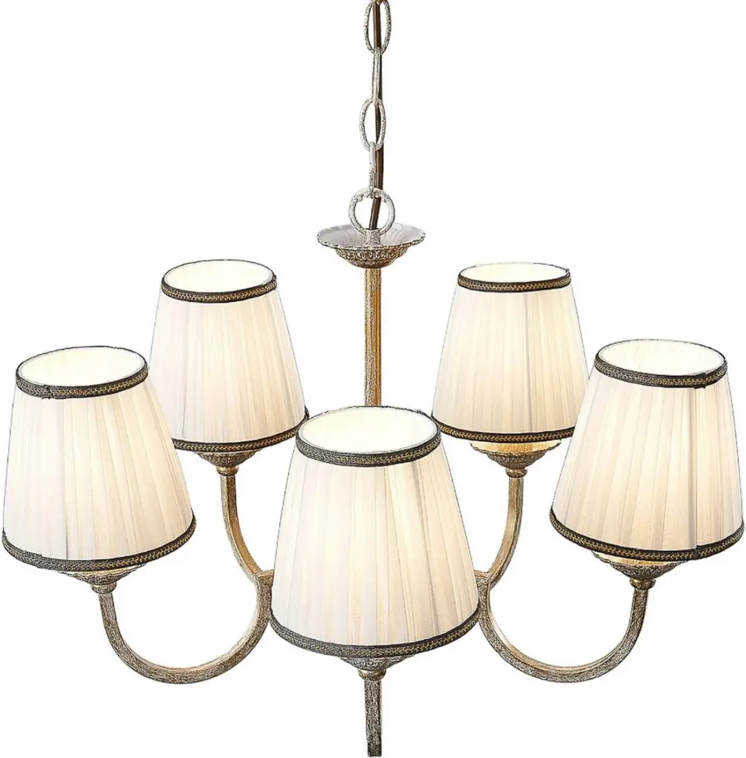 Lindby Kroonluchter 5-Lichts Textiel Metaal - 55cm - E14 - Crème/Antiek Messing