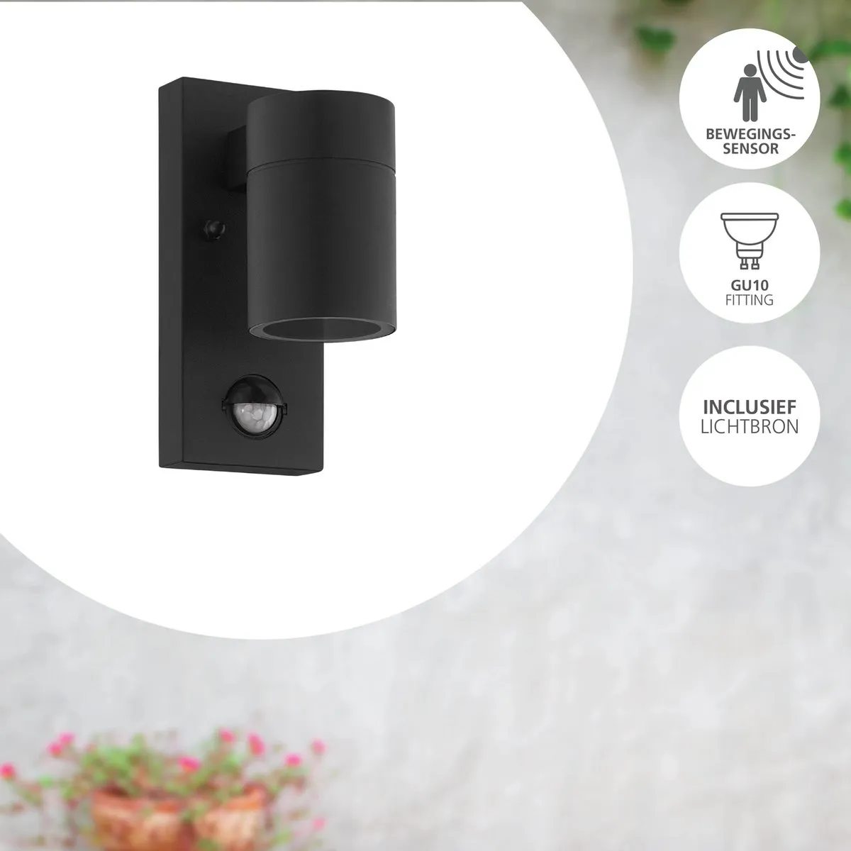 Eglo Riga 5 Wandlamp Buiten GU10 - Bewegingssensor - Zwart