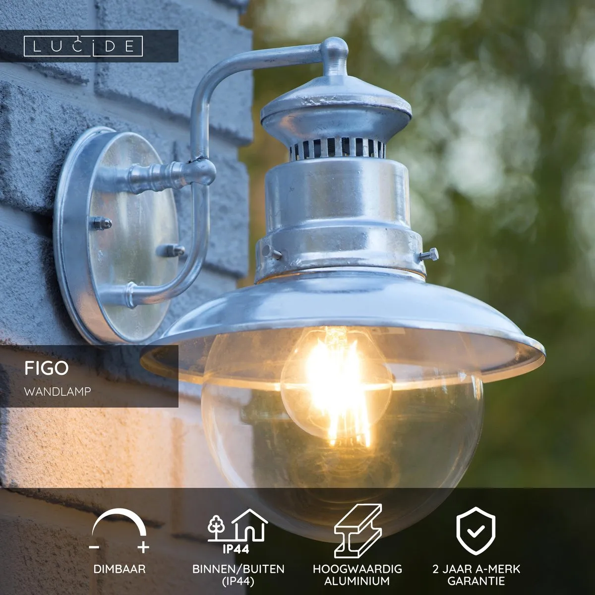 Lucide Figo Wandlamp Ø21,5cm - Zink