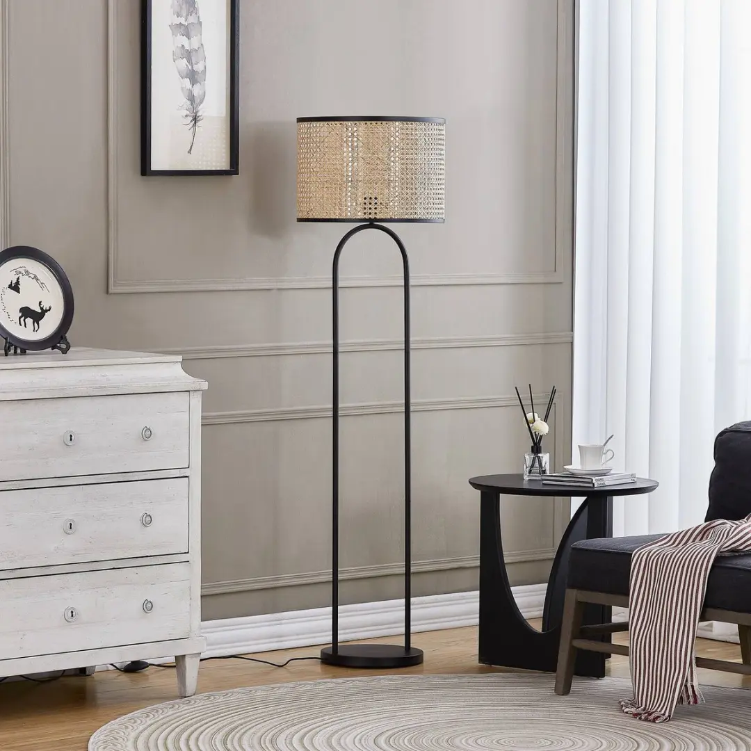 Lindby Vloerlamp Rotan Metaal 146cm - E27 - Hel hout