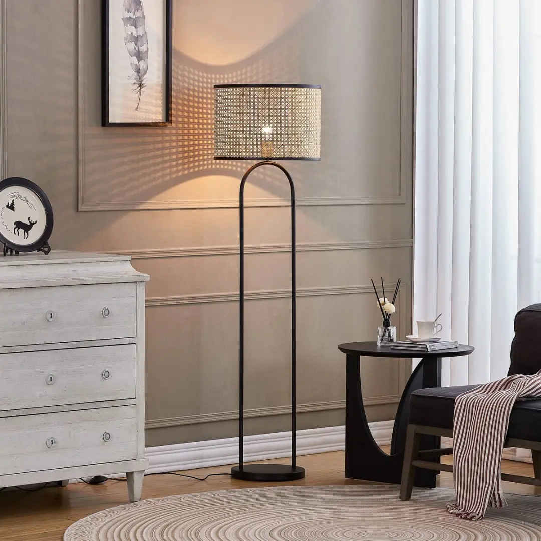 Lindby Vloerlamp Rotan Metaal 146cm - E27 - Hel hout