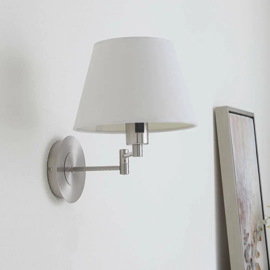 Lindby Wandlamp Metaal 1 Licht - 29cm - E27 - Nikkel/Wit