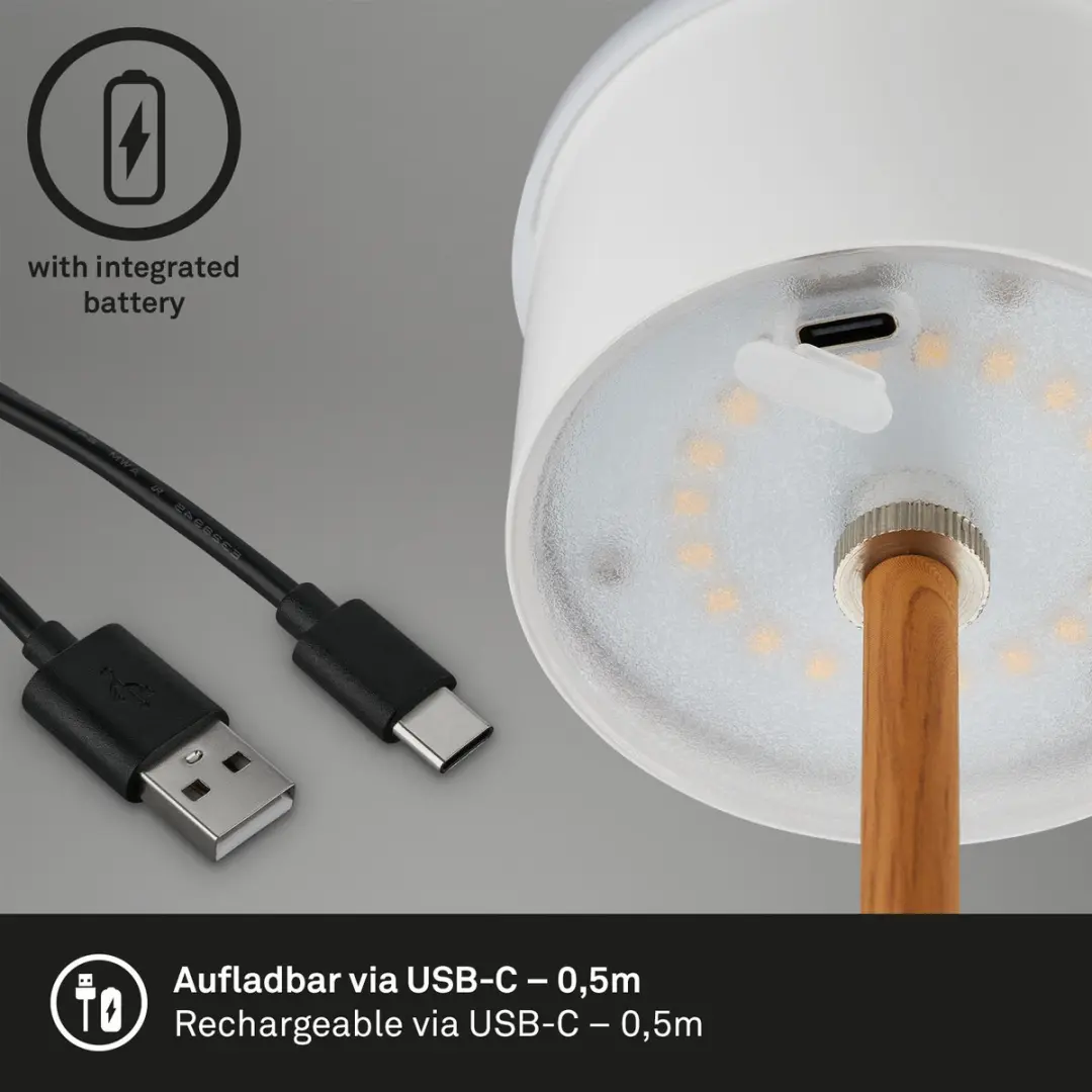 Briloner Kiki Tafellamp Oplaadbaar - USB-C - Ø12cm - Zwart/Hout