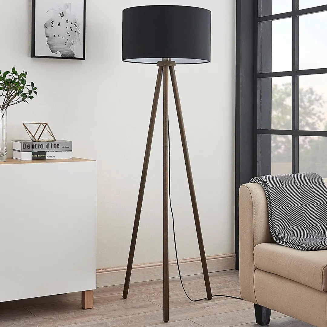 Lindby Vloerlamp Driepoot - 1 Lichtpunt - 148cm - E27 - Donkergrijs/Zwart