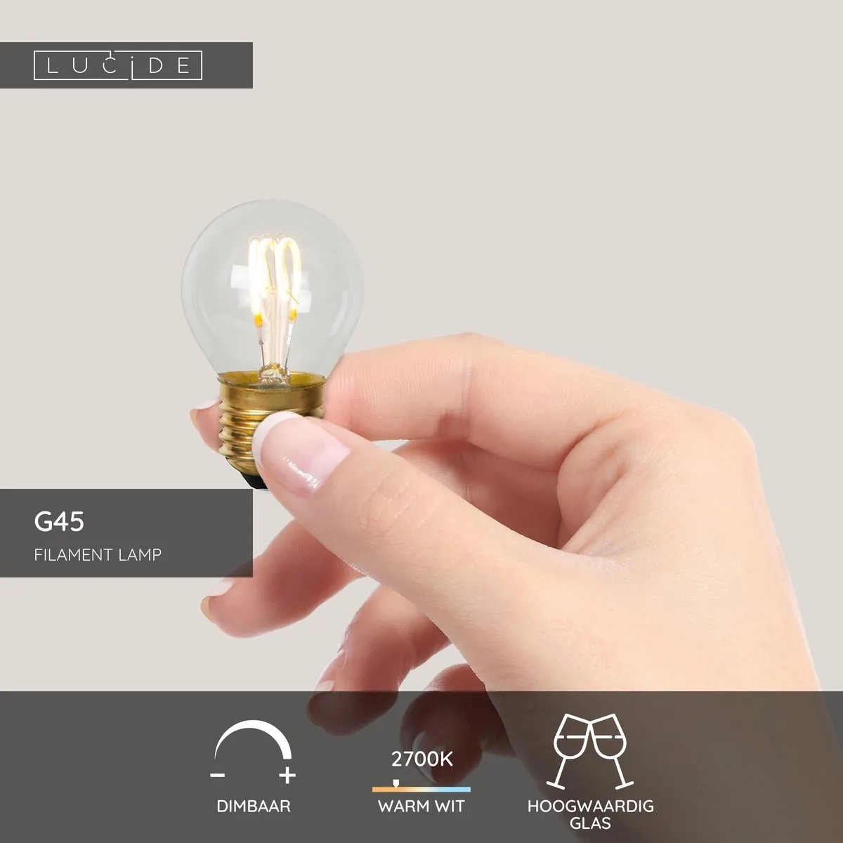 Lucide G45 LED Filamentlamp E27 3W 2700K - Transparant