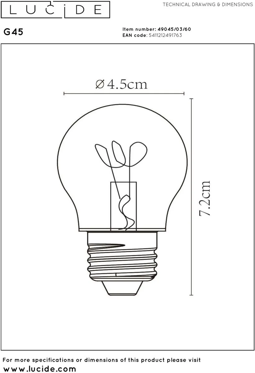 Lucide G45 LED Filamentlamp E27 3W 2700K - Transparant