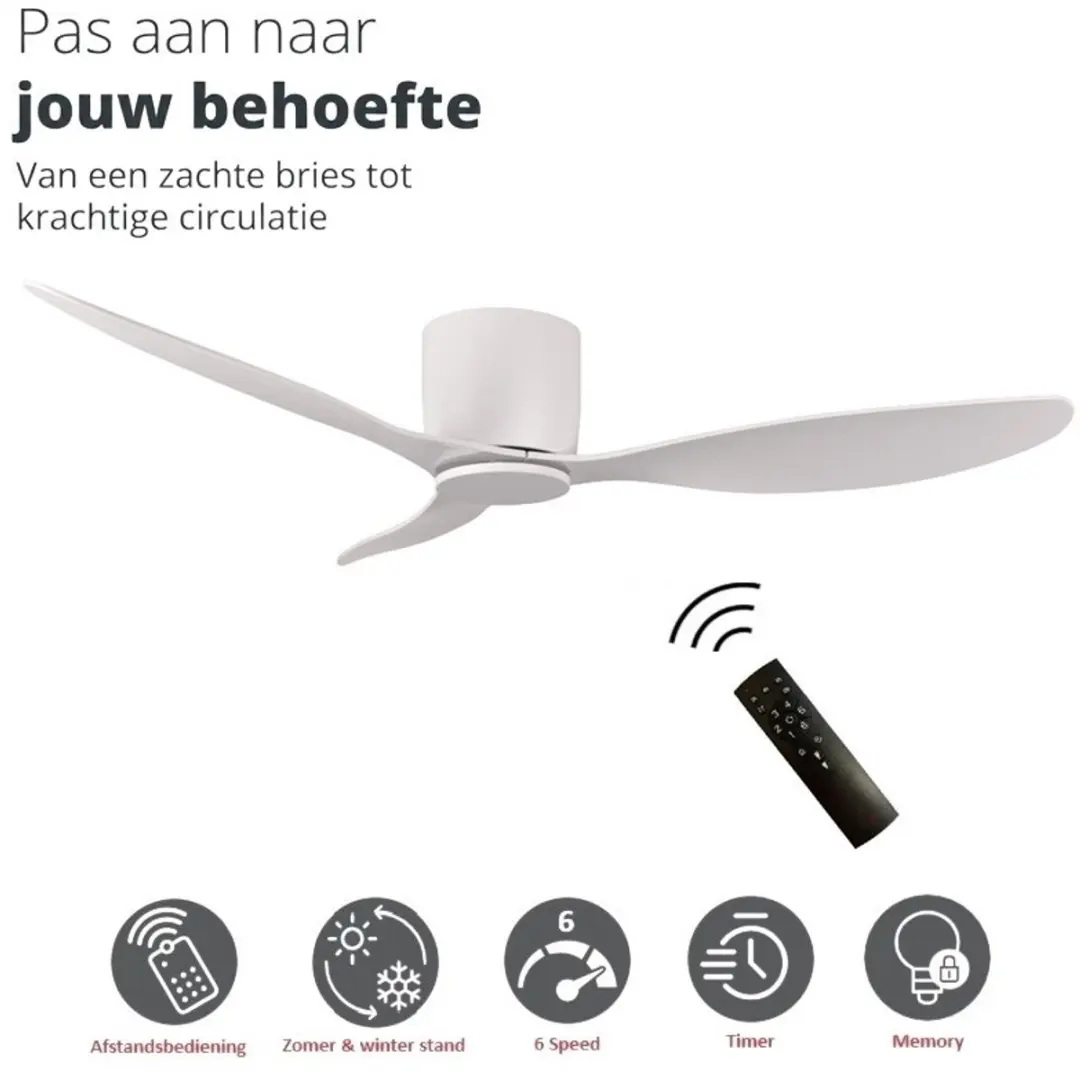Freelight Brezza 3 Plafondventilator 132cm Wit - 6 standen