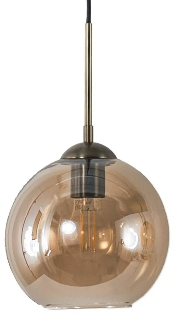 Lindby Hanglamp 3-Lichts - IJzer/Glas - E27 - Amber/Oud Messing