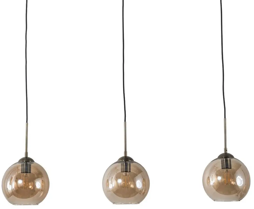 Lindby Hanglamp 3-Lichts - IJzer/Glas - E27 - Amber/Oud Messing