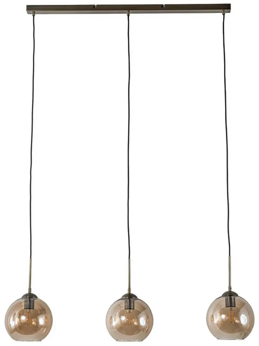 Lindby Hanglamp 3-Lichts - IJzer/Glas - E27 - Amber/Oud Messing