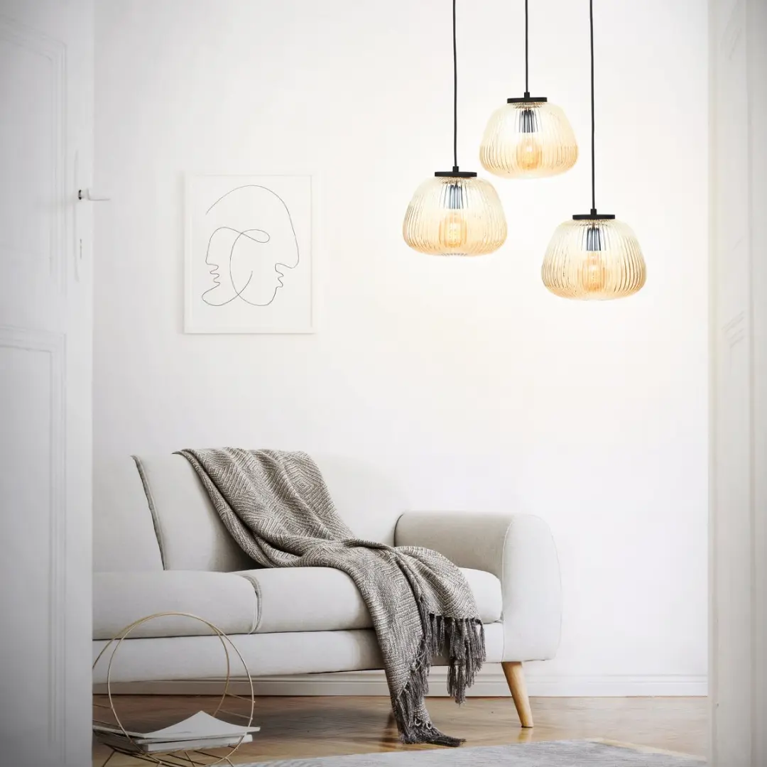 Brilliant Kaizen Hanglamp 3-lichts - Glas - Amber/Zwart - afbeelding 6 van 6