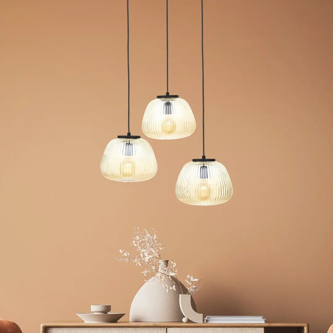 Brilliant Kaizen Hanglamp 3-lichts - Glas - Amber/Zwart