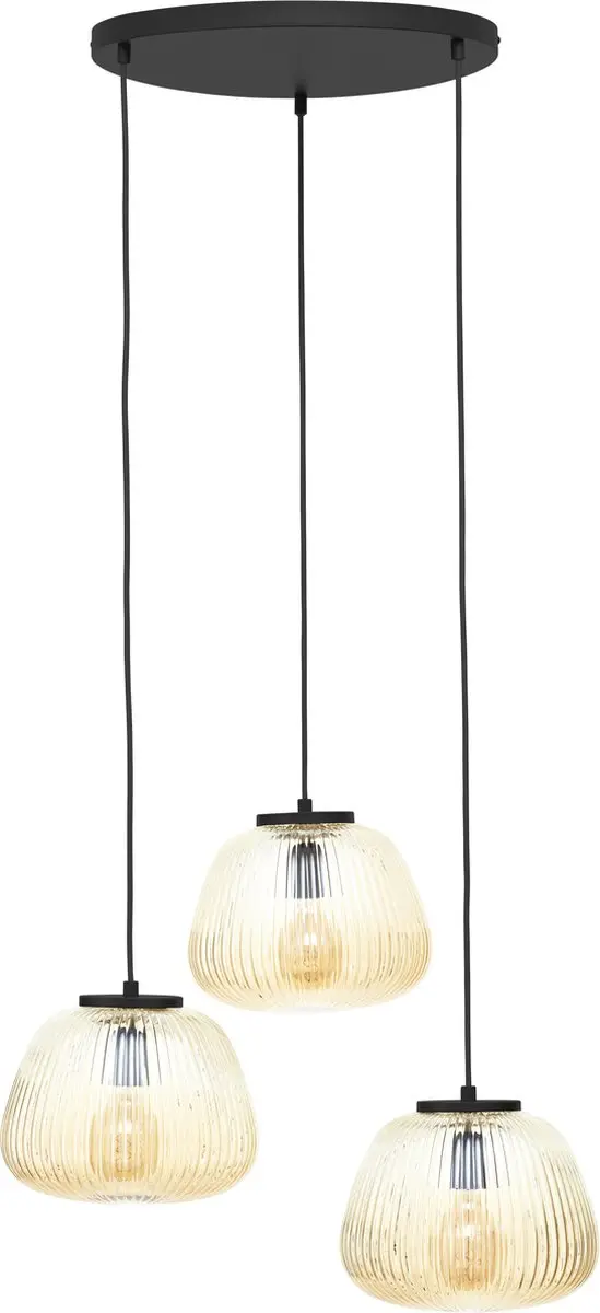 Brilliant Kaizen Hanglamp 3-lichts - Glas - Amber/Zwart