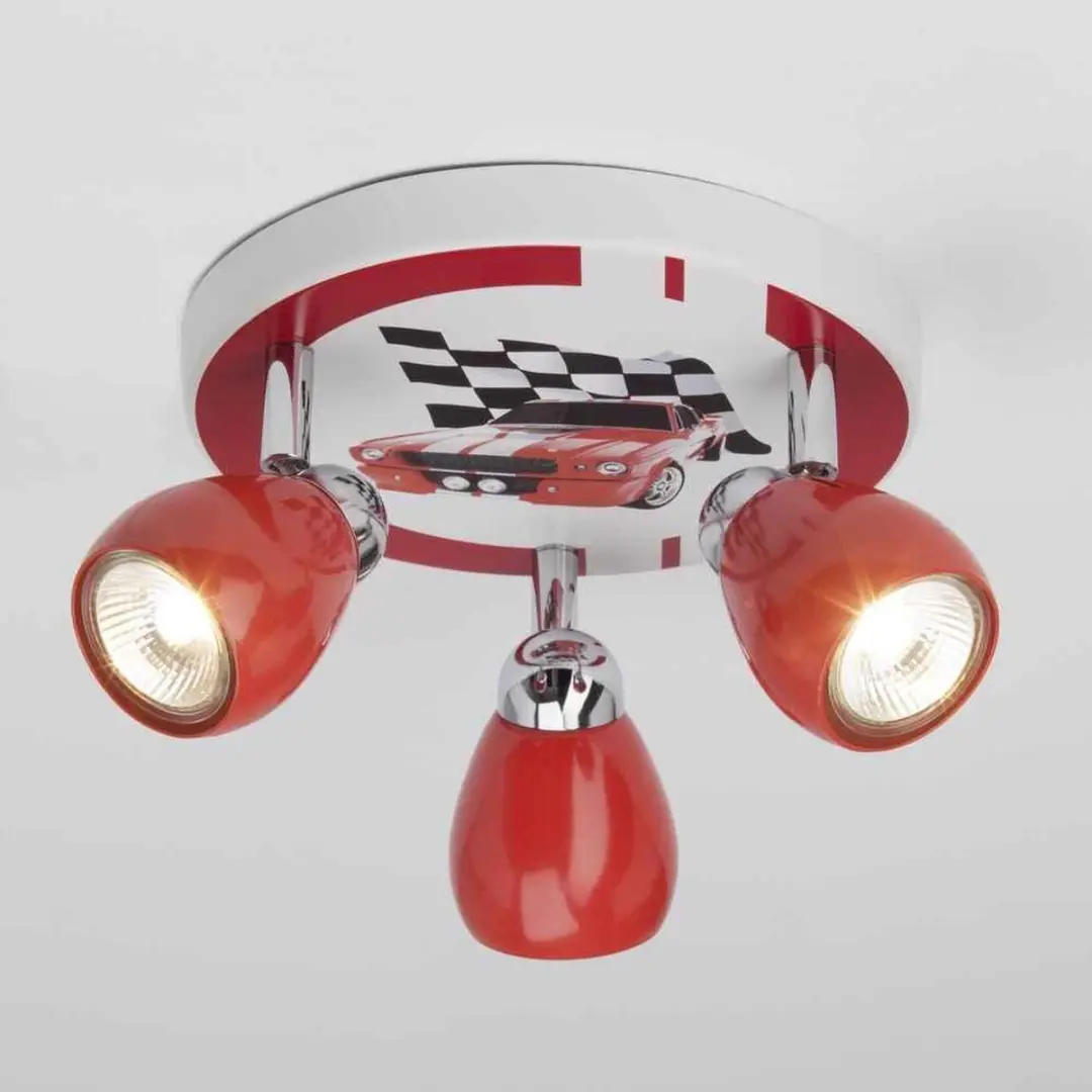 Brilliant Racing Kinder Plafondspots 31cm - 3 Lichtpunten - Rood/Wit