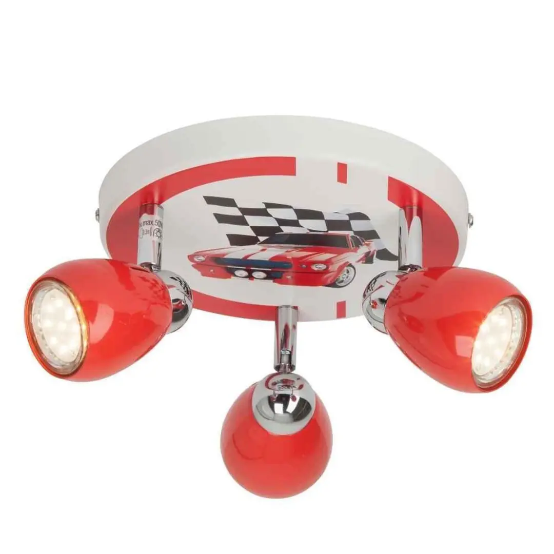 Brilliant Racing Kinder Plafondspots 31cm - 3 Lichtpunten - Rood/Wit