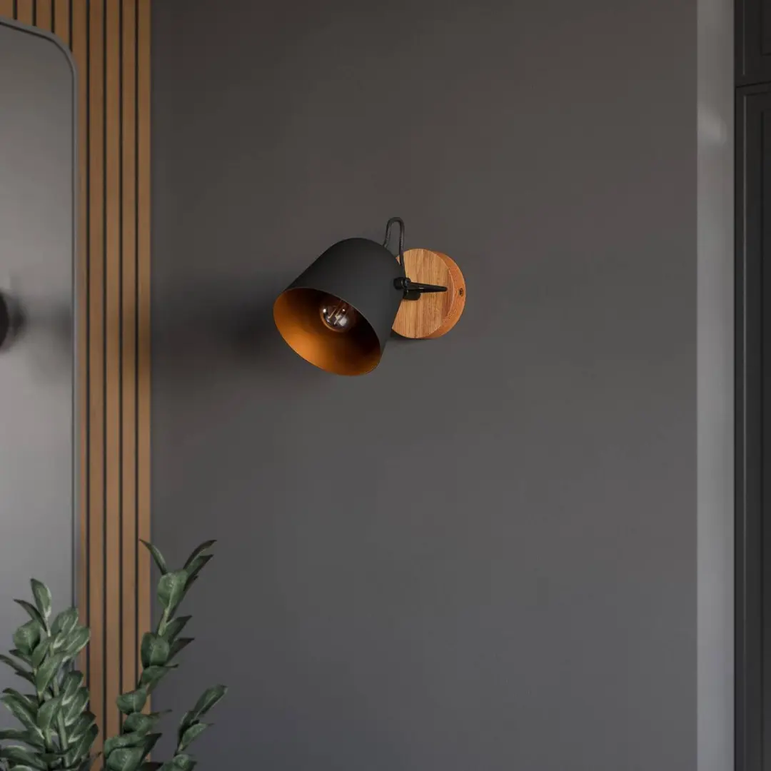 Lindby Buitenspot E14 1 Licht - 12cm - Zwart/Goud/Donkere Hout
