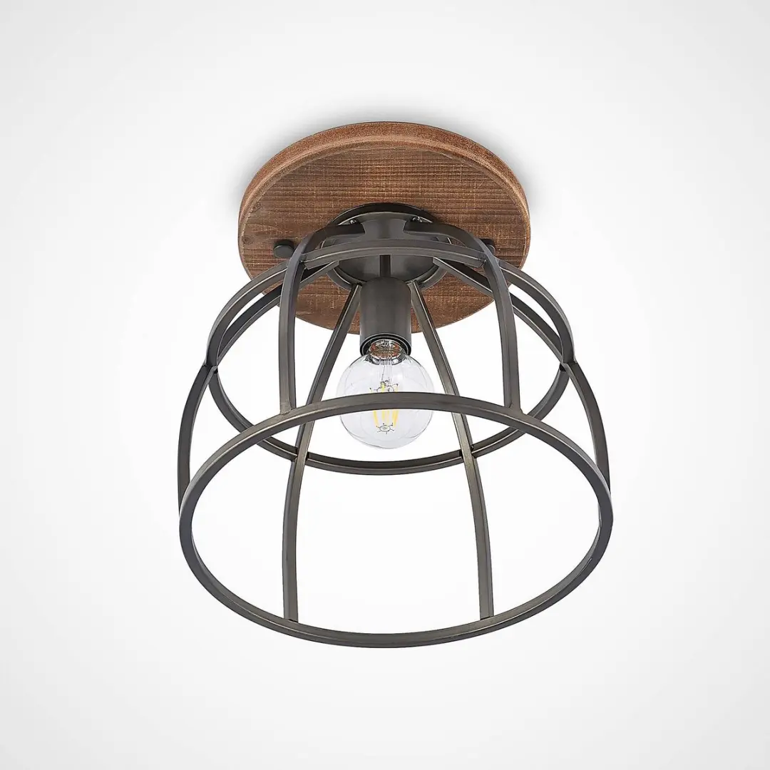 Lindby Plafondlamp Hout 1 Licht E27 - Zwart/Bruin