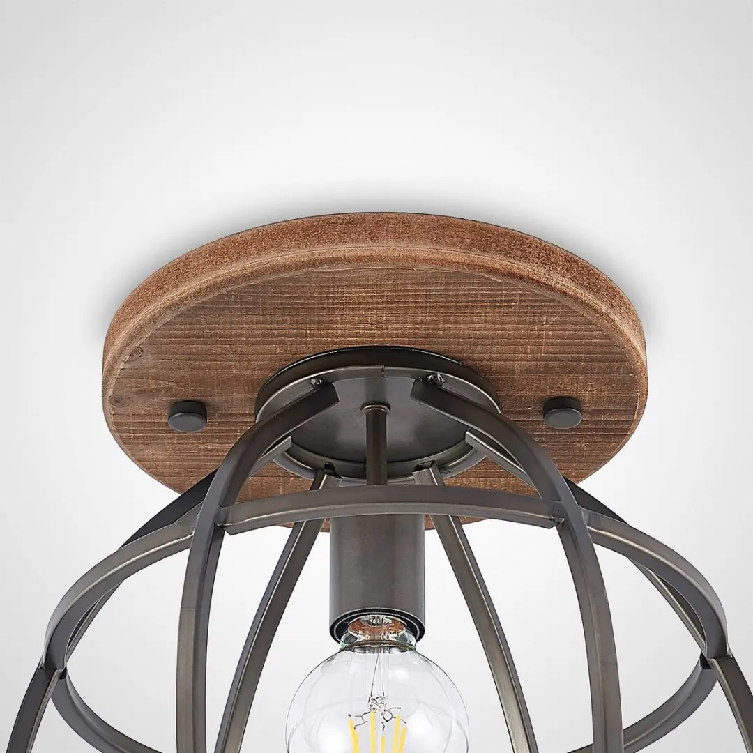Lindby Plafondlamp Hout 1 Licht E27 - Zwart/Bruin