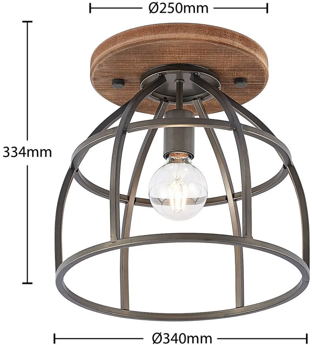 Lindby Plafondlamp Hout 1 Licht E27 - Zwart/Bruin