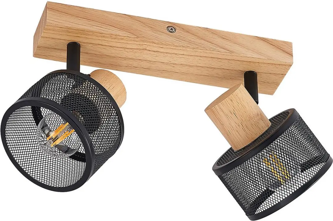 Lindby Buitenspot 2-lichts E14 - Zwart/Licht hout