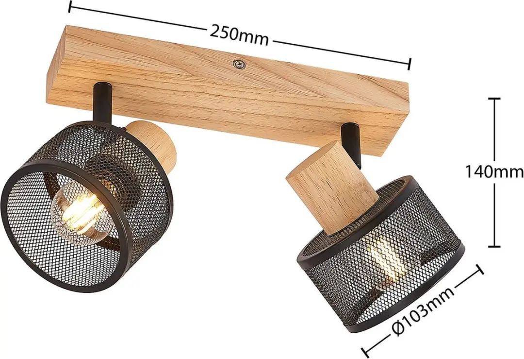 Lindby Buitenspot 2-lichts E14 - Zwart/Licht hout