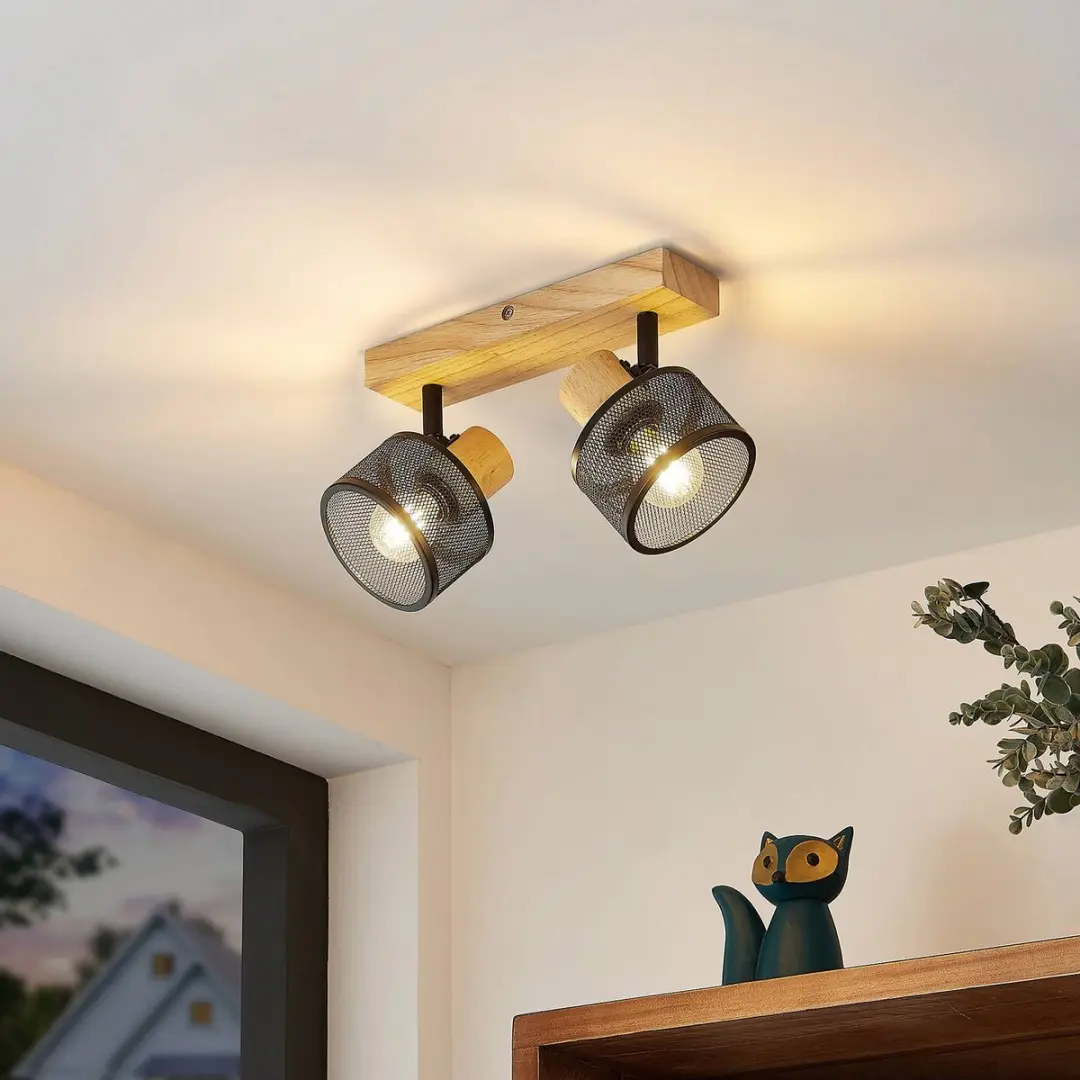 Lindby Buitenspot 2-lichts E14 - Zwart/Licht hout