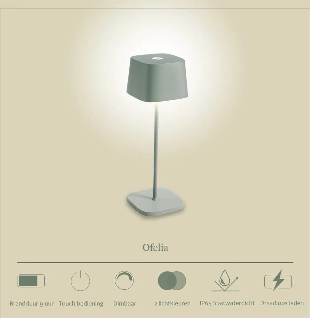 Zafferano Ofelia Oplaadbare LED Tafellamp Sage - IP65 3000K