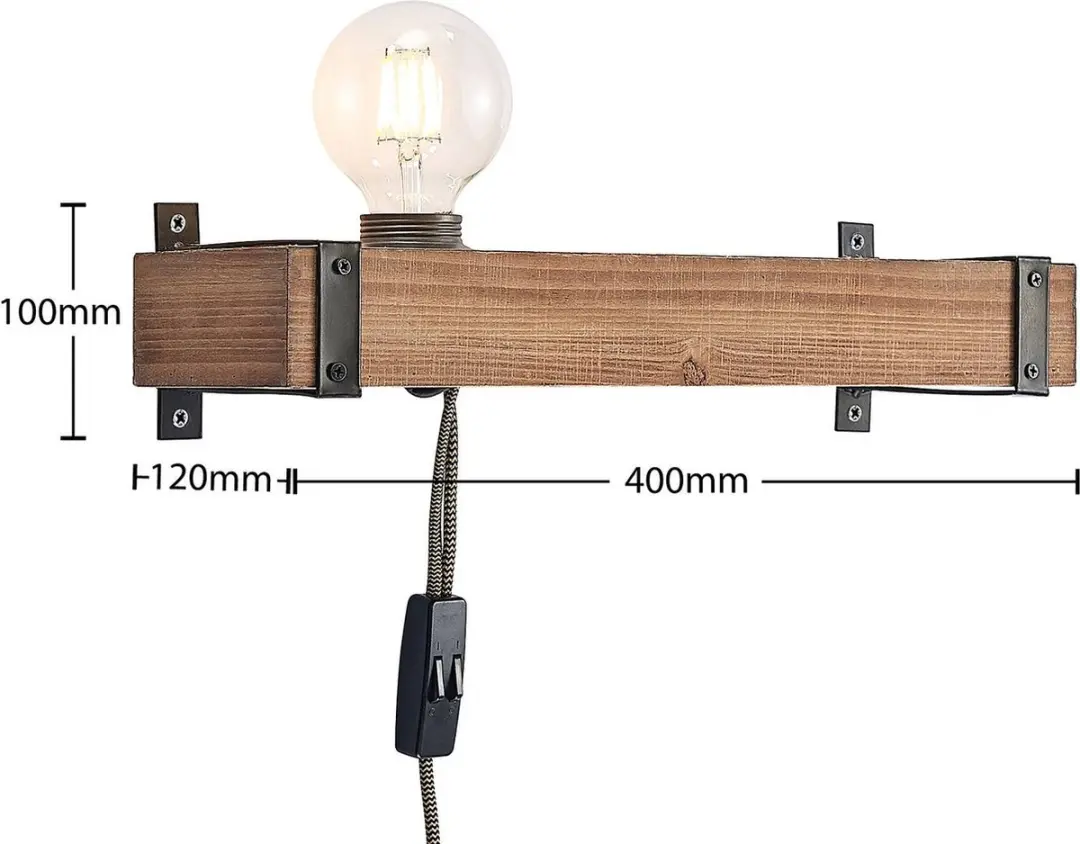 Lindby Wandlamp Hout 1 Licht E27 - Bruin/Zwart