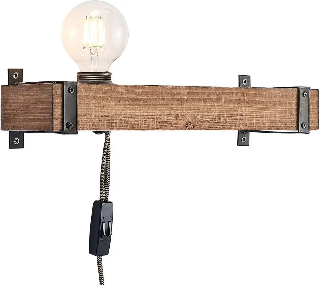 Lindby Wandlamp Hout 1 Licht E27 - Bruin/Zwart