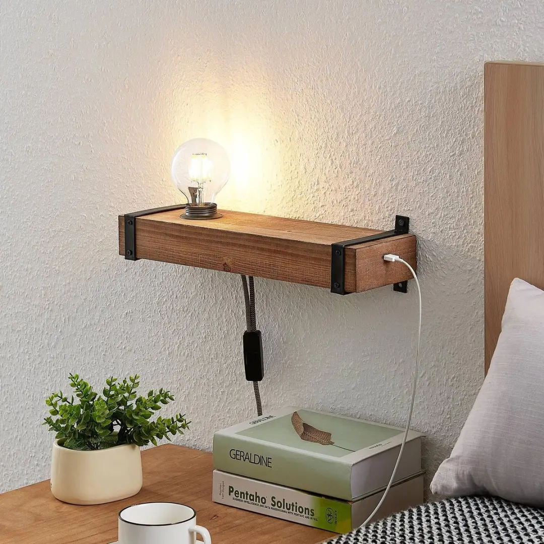 Lindby Wandlamp Hout 1 Licht E27 - Bruin/Zwart
