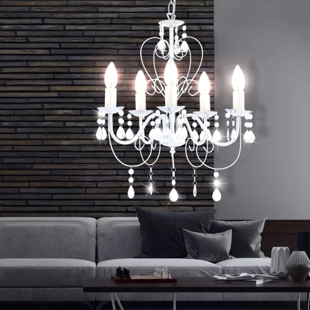 Globo Hanglamp Kristallen Kroonluchter 5x E14 - 44x129cm Wit