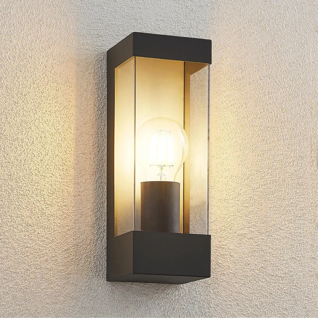 Lindby Wandlamp Buiten 1 Licht E27 - Antraciet/Heldere Glas