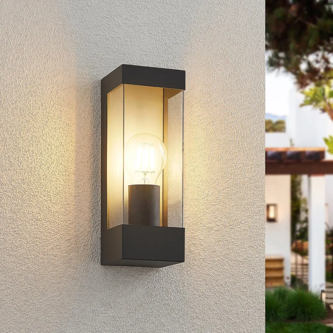 Lindby Wandlamp Buiten 1 Licht E27 - Antraciet/Heldere Glas