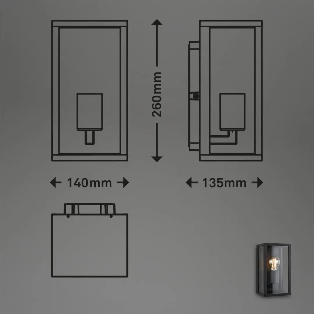 Briloner Luanda Wandlamp E27 - Zwart - IP44