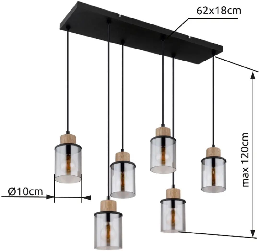 Globo Reid Hanglamp 6xE27 - Zwart - afbeelding 6 van 6