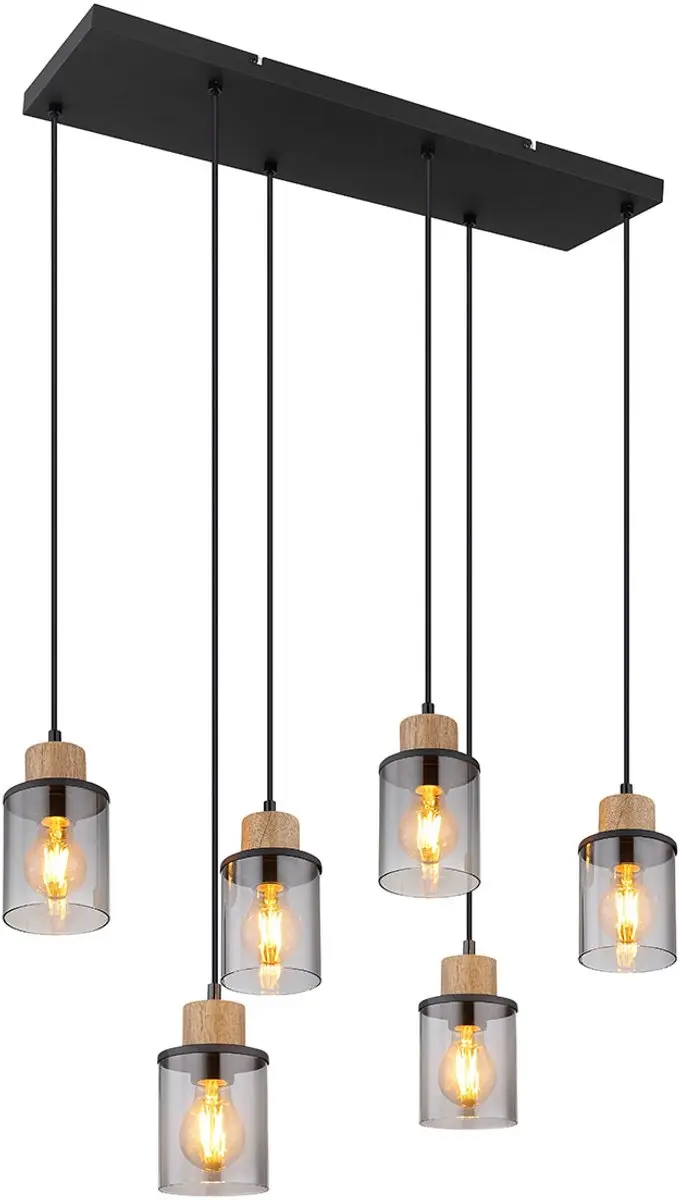 Globo Reid Hanglamp 6xE27 - Zwart - afbeelding 4 van 6