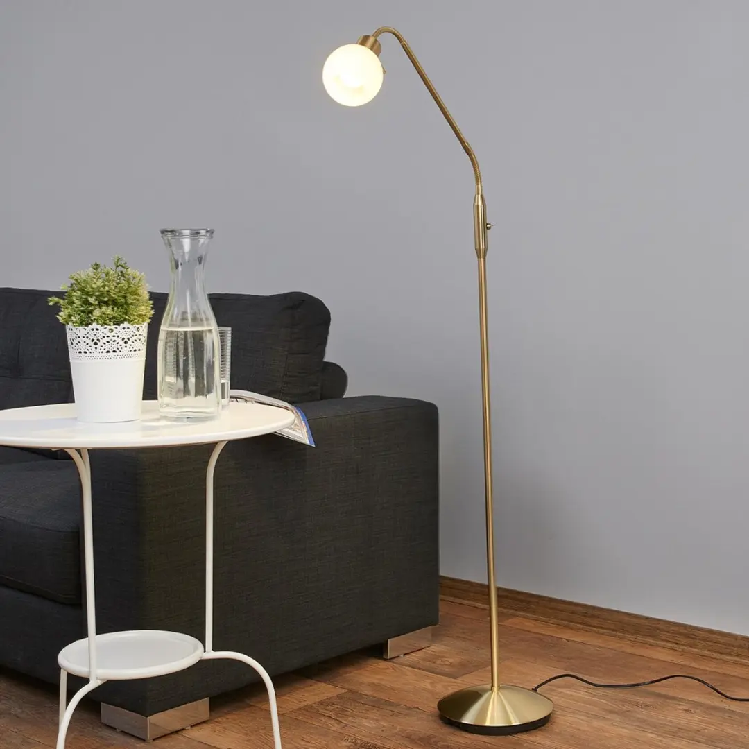 Lindby Vloerlamp Metaal Glas 162cm - E14 - Messing/Opaalwit