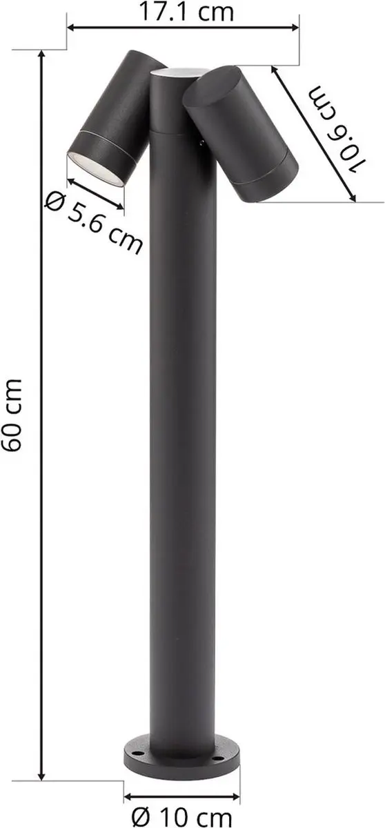 PRIOS Tuinpadverlichting 2x GU10 - 8W - 60cm - Donkergrijs
