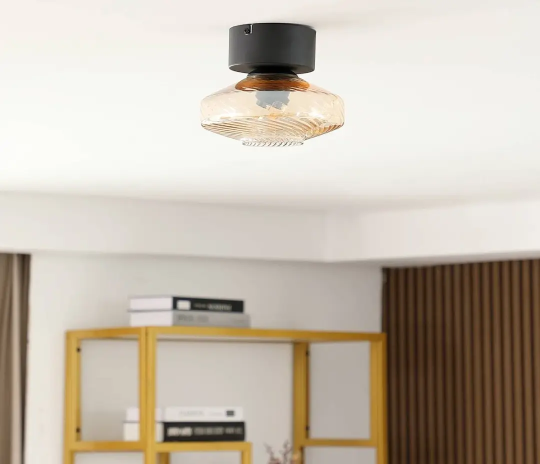 Lindby Plafondlamp 1 Licht - Ø20cm - Amber/Zwart