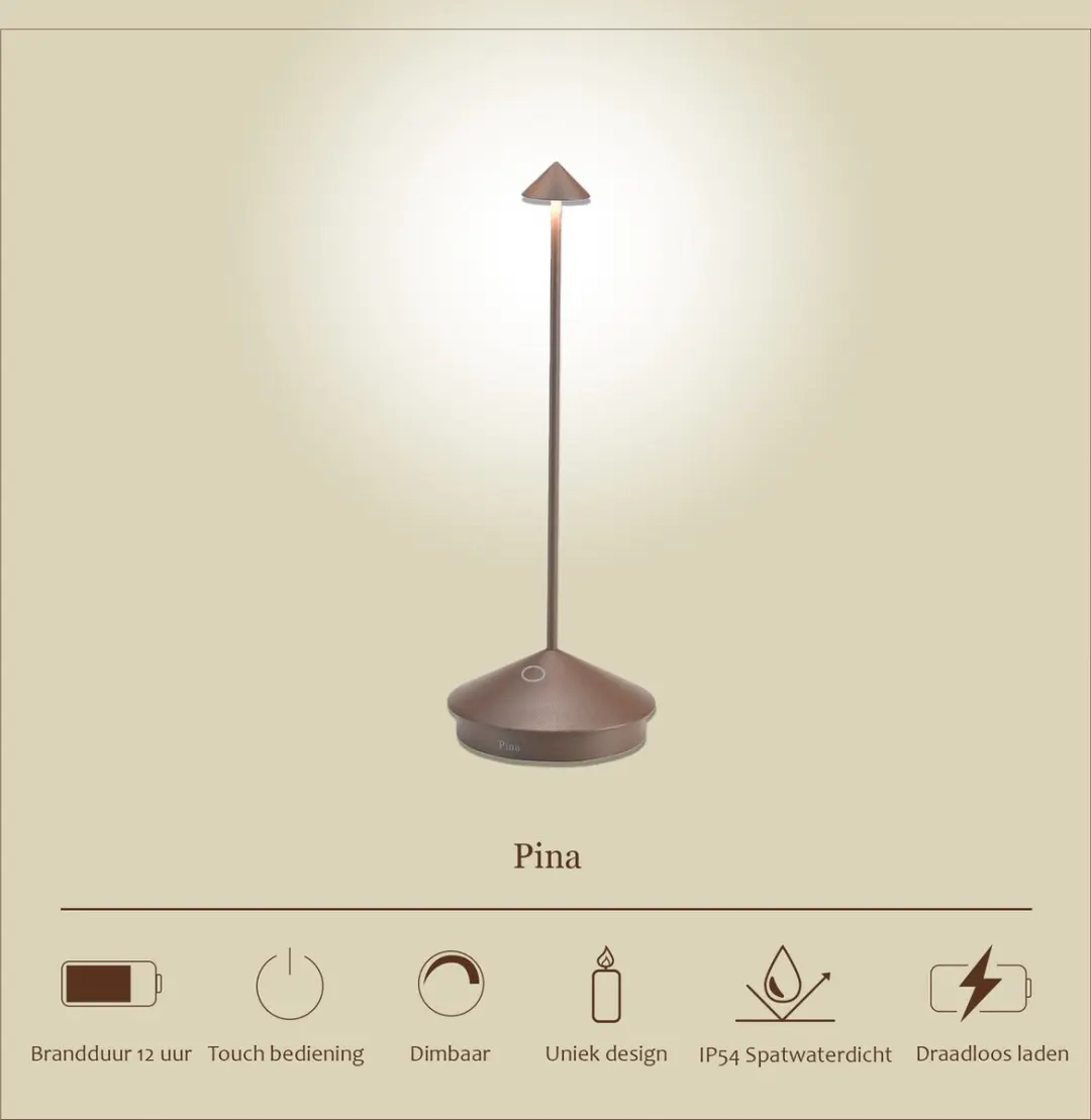 Zafferano Pina Oplaadbare LED Tafellamp - Roestbruin - IP54 - 2700K