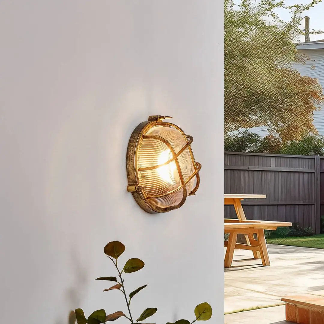 Lindby Wandlamp Buiten Aluminium Glas 25cm E27 - Geborsteld Goud