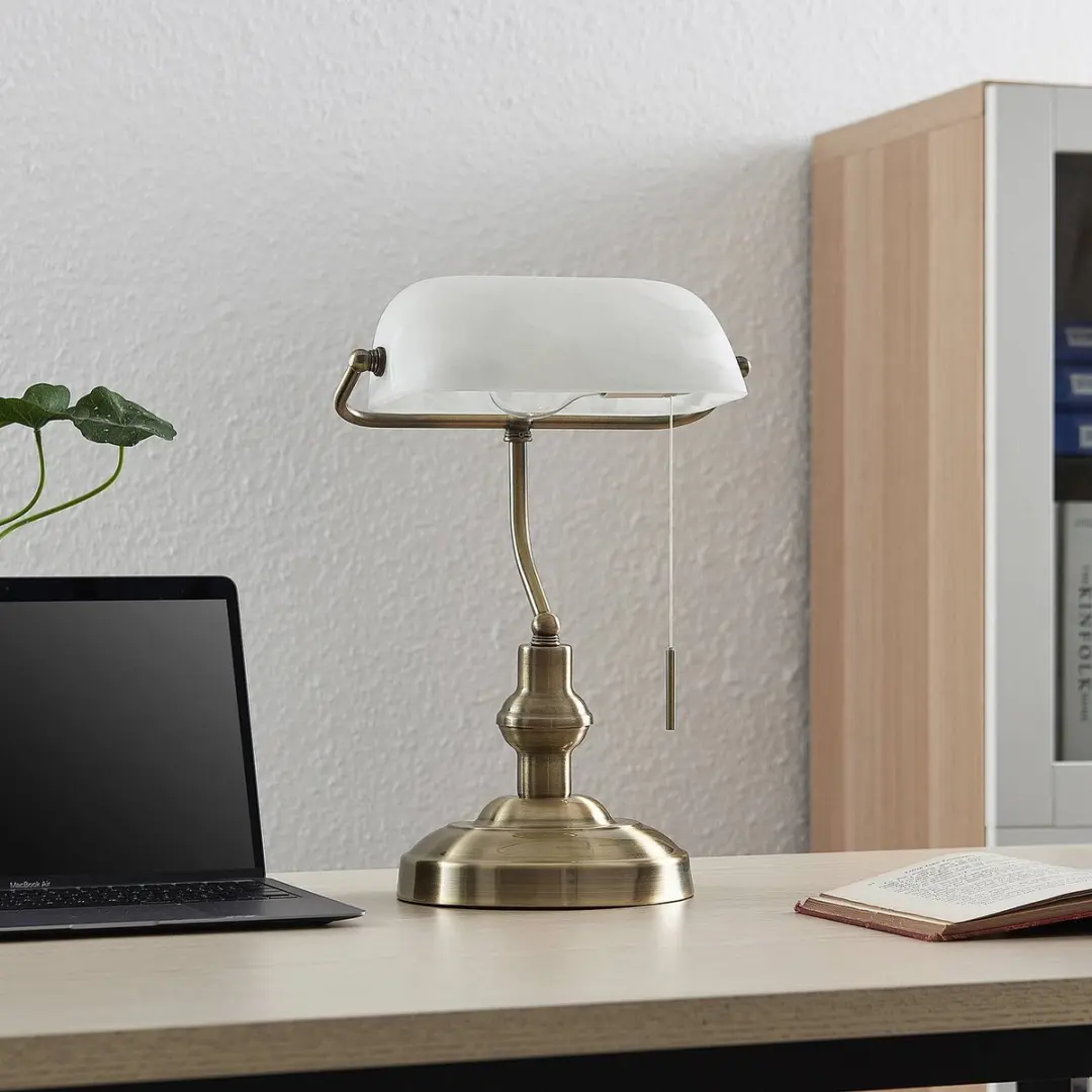Lindby Bureaulamp Brons/Opaalwit - Staal/Glas - 38,5 cm - E27