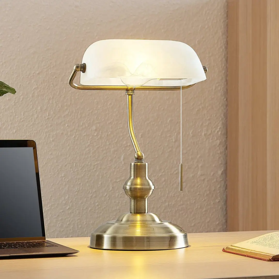 Lindby Bureaulamp Brons/Opaalwit - Staal/Glas - 38,5 cm - E27