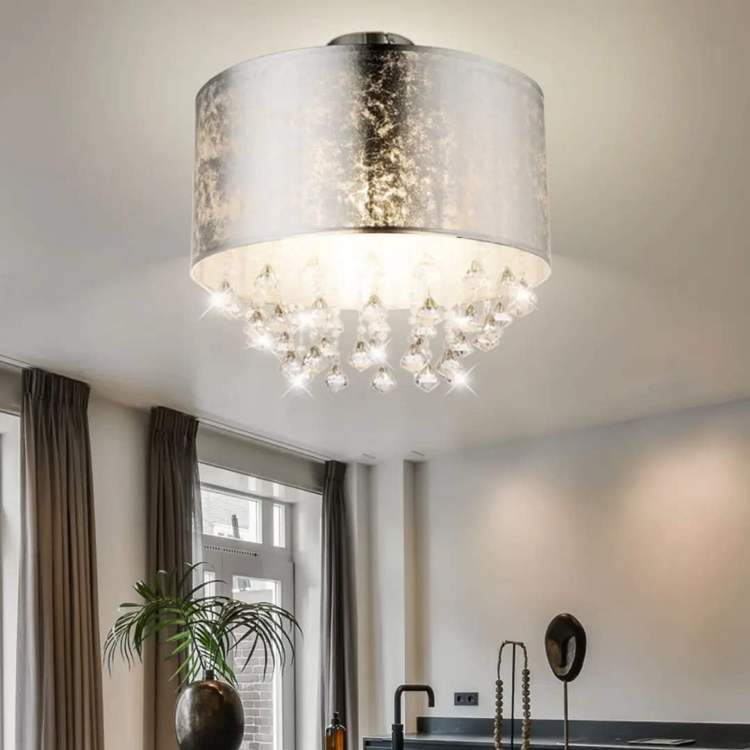 Globo Plafondlamp Kristallen Rond Zilver 30x31cm - E27
